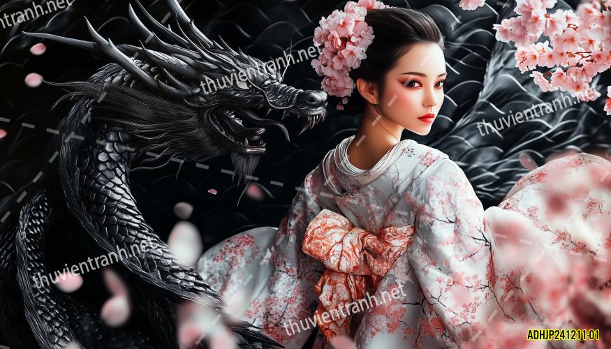 Tranh dán tường hoa cô gái Geisha Nhật Bản-ADHJP241211-01 - Tranh tường chất lượng cao